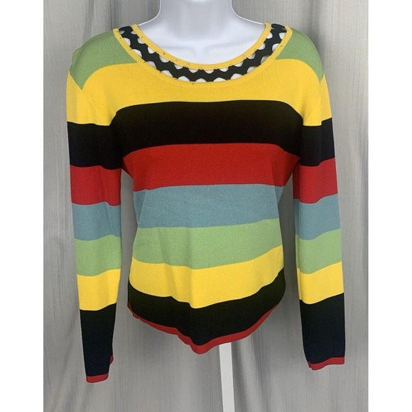 BACCI Italian Women's Striped‎ Pullover Sweater Long Sleeve, Tight Knit, Large - Picture 1 of 8